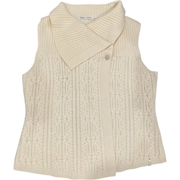 Woolrich Womens Hannah Sweater Vest Size Lg Ivory Wool Cable Knit Shawl Collar - Picture 1 of 8